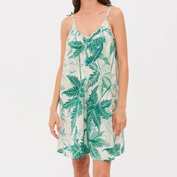 H&M - NWT Palm Leaves Floral White Spaghetti Strap Tie Back Dress Size XS - Picture 1 of 10